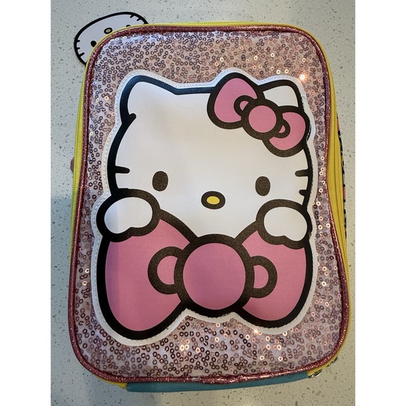 Hello Kitty Insulated Lunch Bag With Water Bottle Holder Zippered Pink‎ Sparkles - Picture 1 of 10